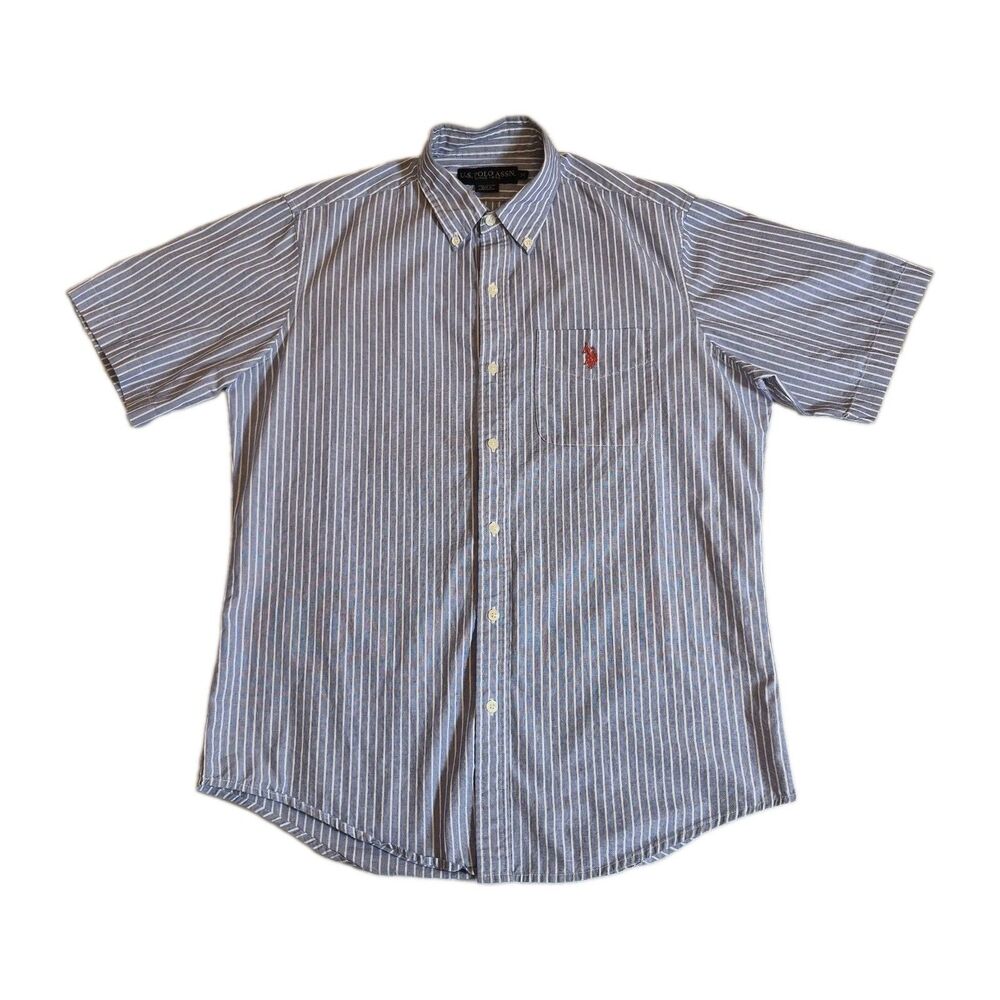 U.S. Polo Assn. Men's Button Down Shirt Size M Blue White Striped Short Sleeve